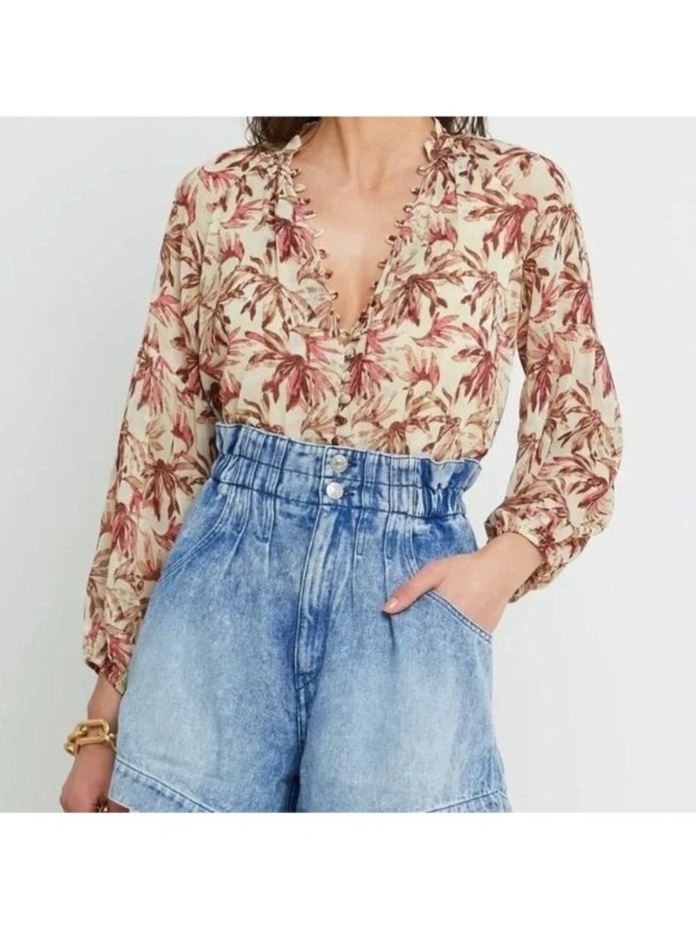 Kourt Women’s Floral Print Santos Top Beige size Small